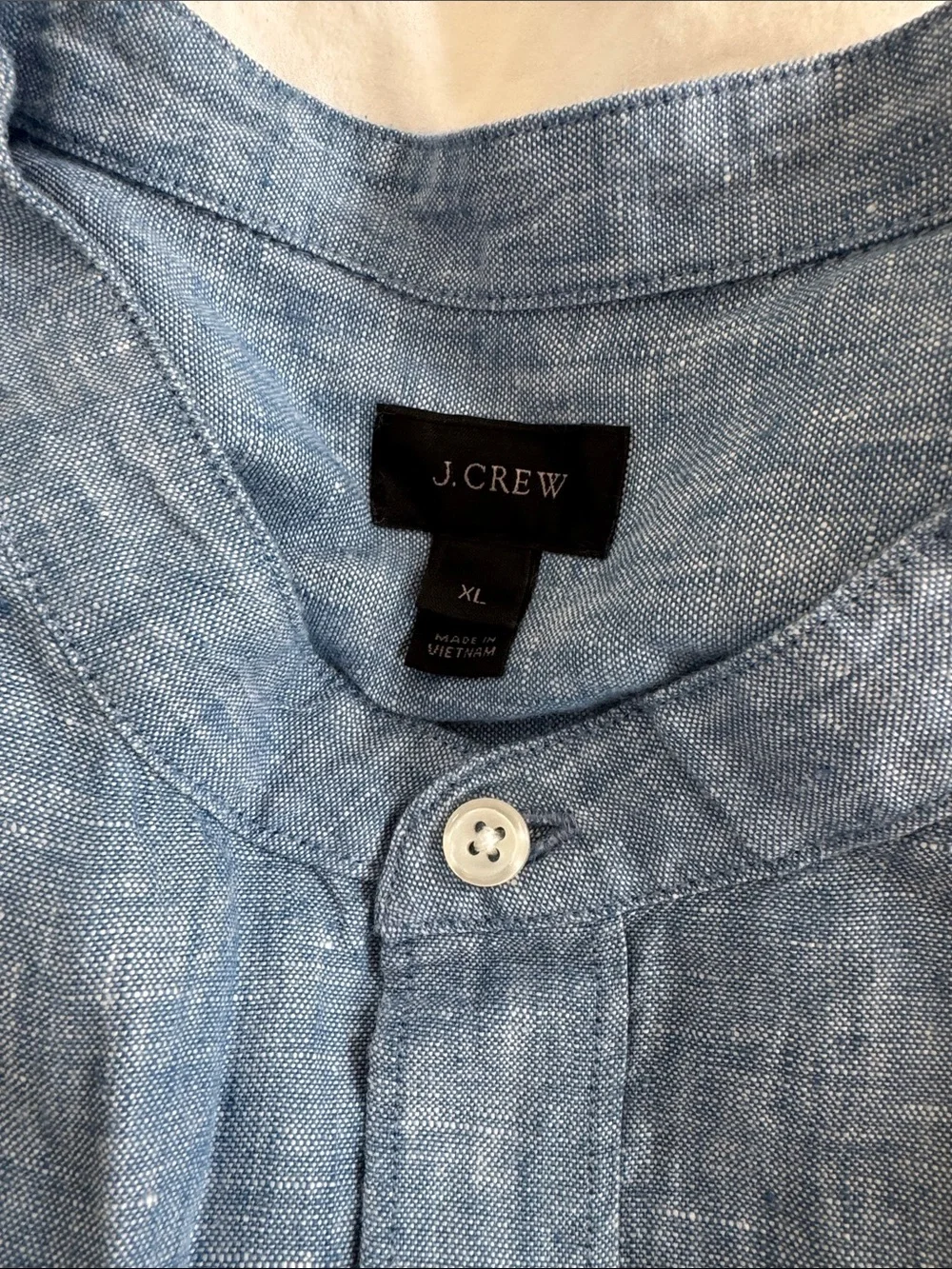 Men's Blue Long-Sleeve Button-Down Shirt banded collar linen shirt